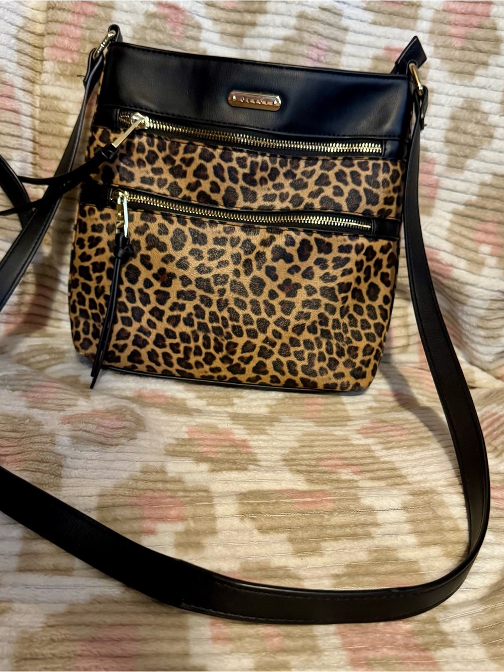 Leopard Print Crossbody Bag with Black Trim